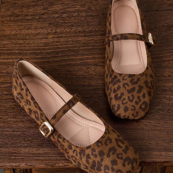 Shoes - Leopard Women's Slip-On Square Toe Flats